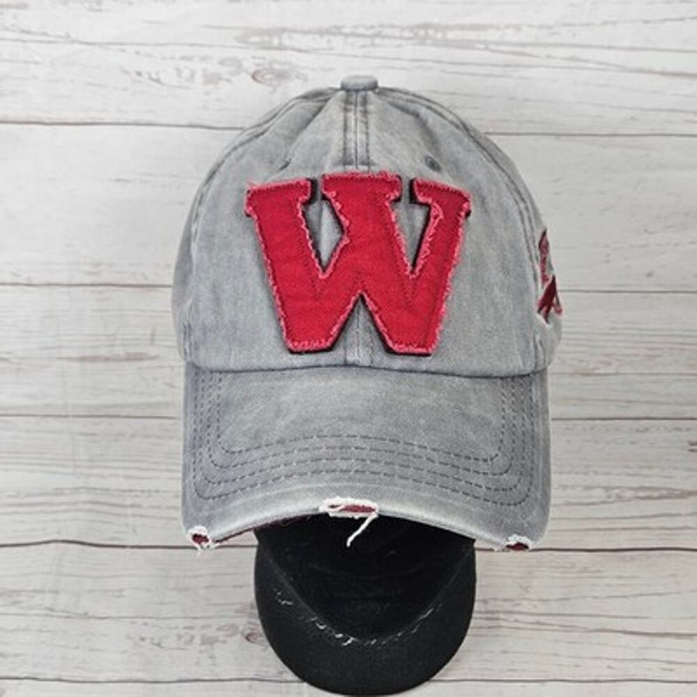 Wild Jokers Hat Women's Grey Red Adjustable Cotton Distressed Baseball Cap